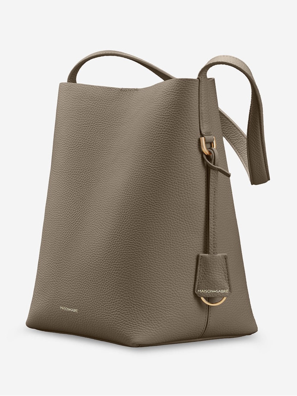 NWT Maison de Sabre Grey Leather Bucket Soft Tote Bag with bag charm - Picture 6 of 16